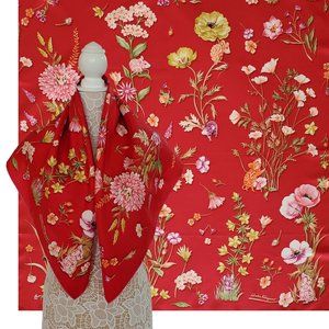 SALVATORE FERRAGAMO SCARF SIGNATURE FLOWER MOUSE MULTI COLOR PRINT SILK 35"